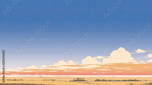 Serene Sky Landscape with Clouds and Golden Horizon.