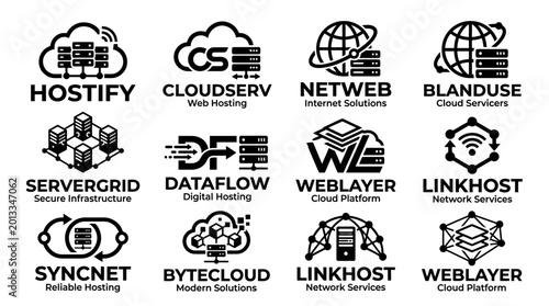 Collection of web hosting service logos.