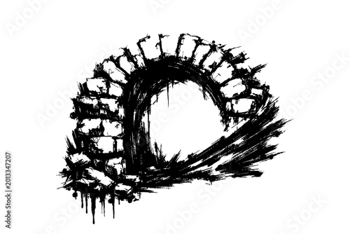 Photos Ancient Archway Silhouette: A dark, illustrative rendering of a weathered archway, evokes a sense of history, mystery, and the passage of time