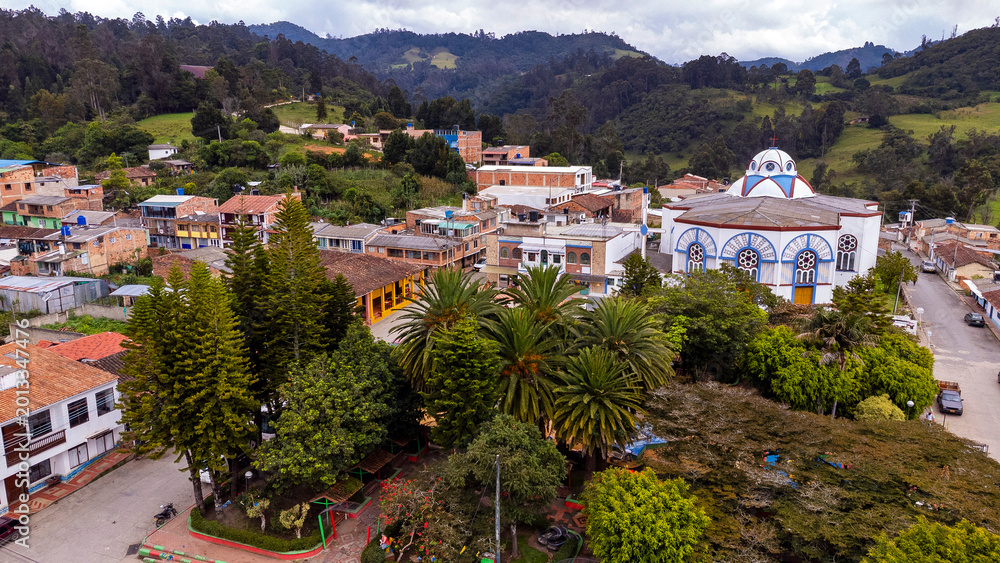 Fototapeta premium Gachantivá, Boyacá - Colombia. March 9, 2026. Aerial drone view of one of the 123 municipalities in the department.