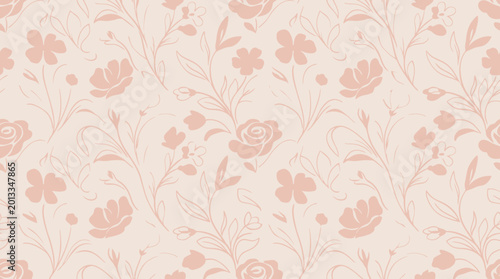 Soft Floral Patterned Wallpaper with Beige and Pink Tones for Elegant Interiors.