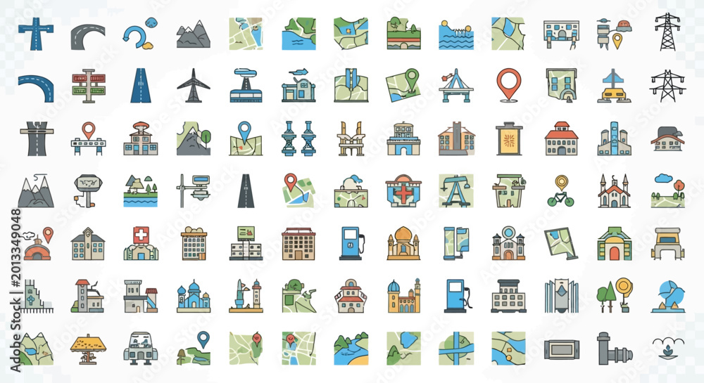 Obraz premium Various travel landmarks and icons.