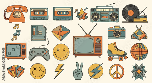 Retro Technology and Music Symbols.