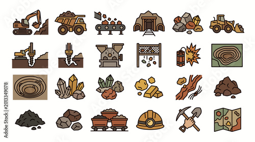 Mining Industry Icons and Symbols.