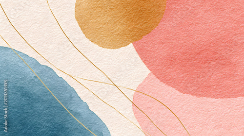 diseño de fondo de pintura moderna creativa de figuras geometricas coloridas para diseño creativo con lineas doradas textura en acuarela 