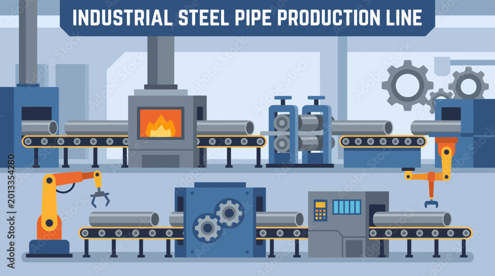 Fototapeta premium Industrial Steel Pipe Production Line