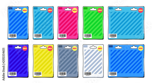 Obraz na plátně Toy blister pack set - window box / display packaging symbols in cartoon style i