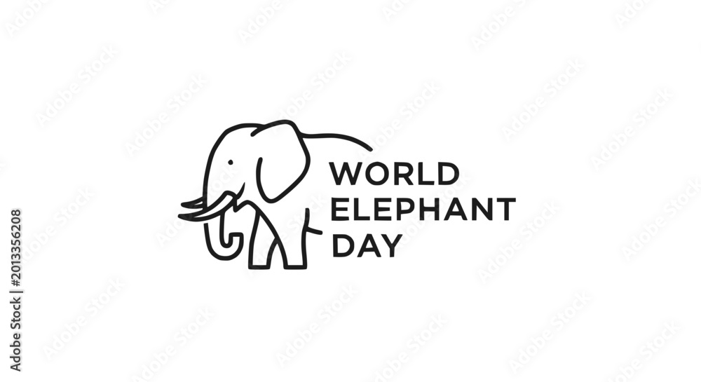 Obraz premium World Elephant Day Logo - Minimalist Line Art Elephant Icon and Text