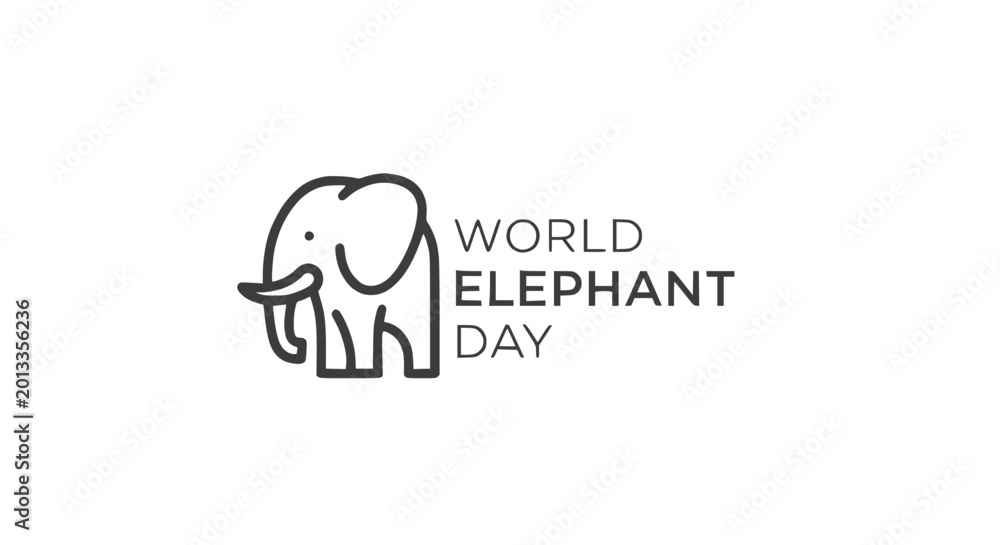 Obraz premium World Elephant Day simple line art icon with text, clean white background