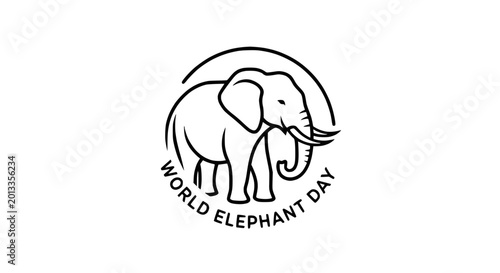 World Elephant Day Logo Icon - Minimalist Line Art Elephant