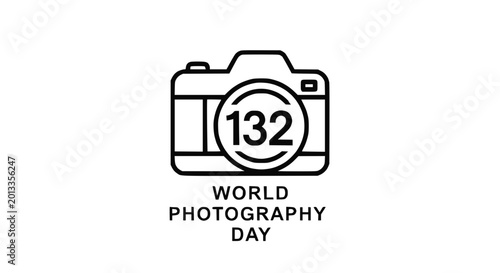 World Photography Day Icon: Camera with Number 132