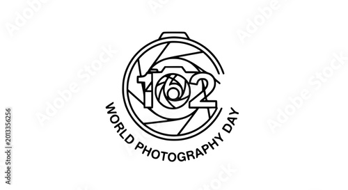 World Photography Day Logo - Camera Aperture and '102' Text