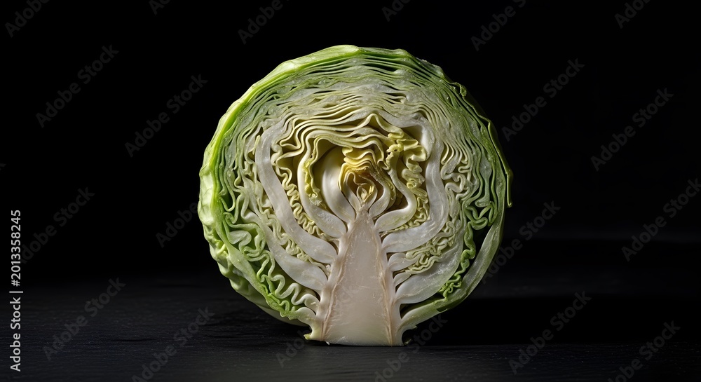 Obraz premium Fresh Cabbage Half Isolated on Dark Background Studio Shot