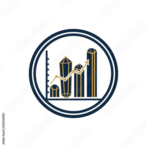 Business growth chart with upward arrow and crystal bars