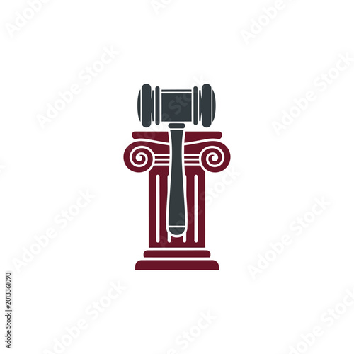 Gavel rests on a decorative column representing law and justice