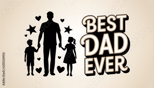 Father's Day Greeting Design with Dad, Son, and Daughter Silhouettes