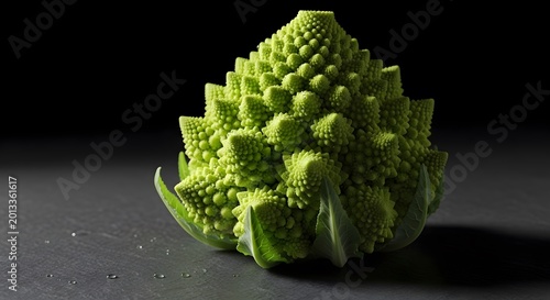 Romanesco Broccoli Vegetable Mathematical Fractal Structure with Water Droplets