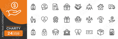 Charity Thin Line Icon Set Clean Geometric Shapes