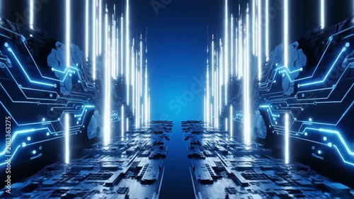 Futuristic Technology Corridor with Glowing Lights