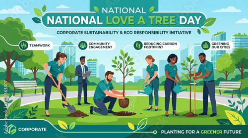 Diverse business team planting trees in park for eco initiative on national love a tree day