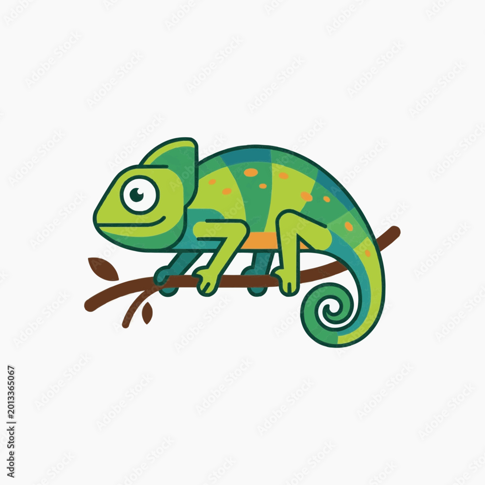 Obraz premium Cute Green Chameleon Cartoon Illustration