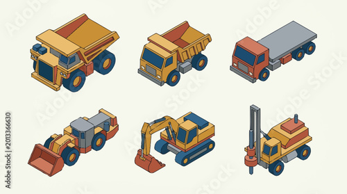 Billede på lærred Collection of various construction vehicles.