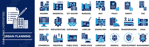 Tableau sur toile Urban Planning duotone icon collection set