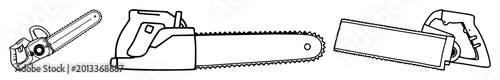 Photos Saw set with crisp black line art on white background featuring industrial blade