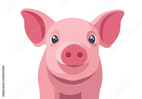 Cute pink piglet face flat vector illustration isolated on white background for farm and children design