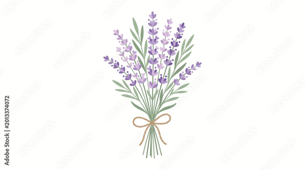 Fototapeta premium A bouquet of lavender flowers tied with a ribbon is standing upright.