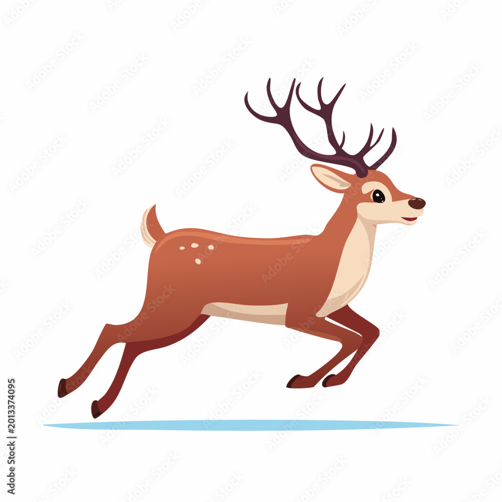 Fototapeta premium 大きな角を持った走るトナカイ クリスマスの動物イラスト