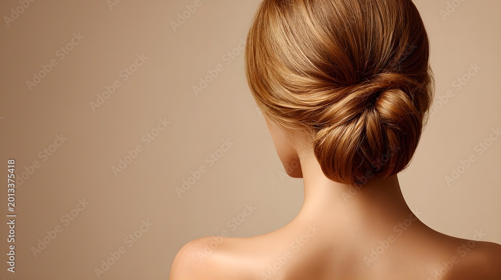 Fototapeta premium Elegant Womans Hairstyle - A Classic Chignon Updo.