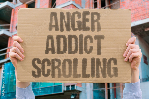 Foto "Anger Addict Scrolling" Habitual outrage consumption rewires emotional response patterns chronically