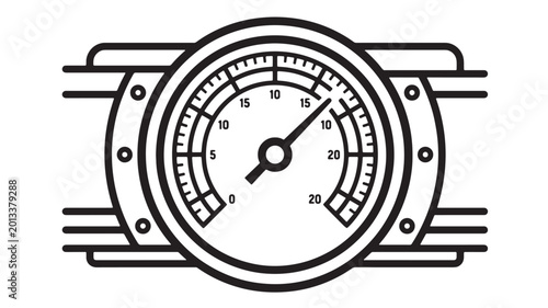 Fotografia Gauge speedometer icon with circular dial and bold needles for performance track