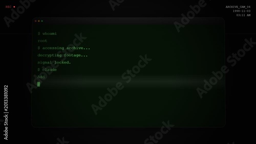 Computer Screen Displaying Command Line Interface Accessing Archive and Decrypting Footage
