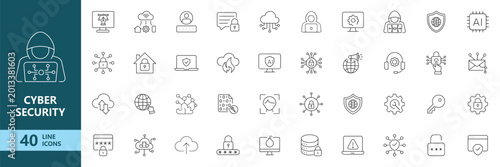 Obraz na płótnie Cyber Security Line Icons Set with Data Protection Network Privacy and Digital S