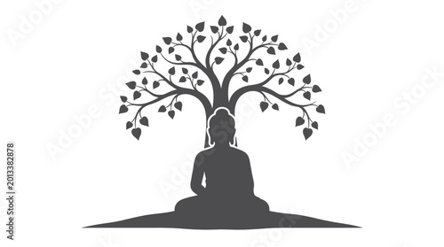Photography Buddha silhouette sitting under tree.