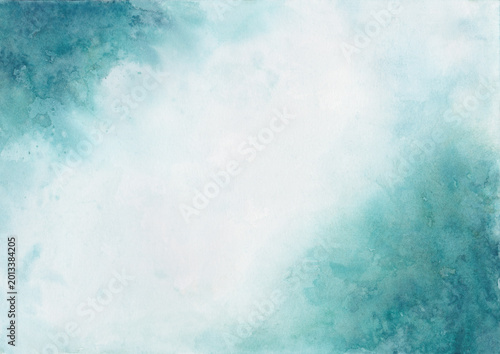 Abstract Teal and Turquoise Watercolor Background with Diagonal Gradient
