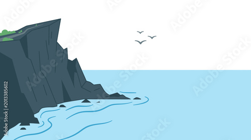 Bild auf Leinwand Cliff meets ocean with birds flying.