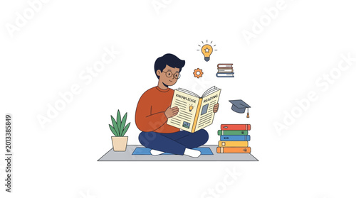 Man sitting and reading book.