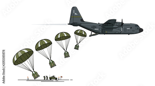 Tableau sur toile Military Parachutists Jumping From Plane.