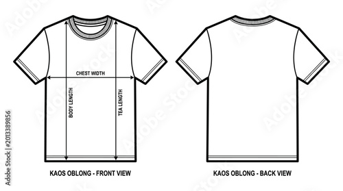 Comprehensive T-Shirt Mockup Template Featuring Front and Back Views with Essential Measurement Guides for Apparel Design and Garment Production Specifications