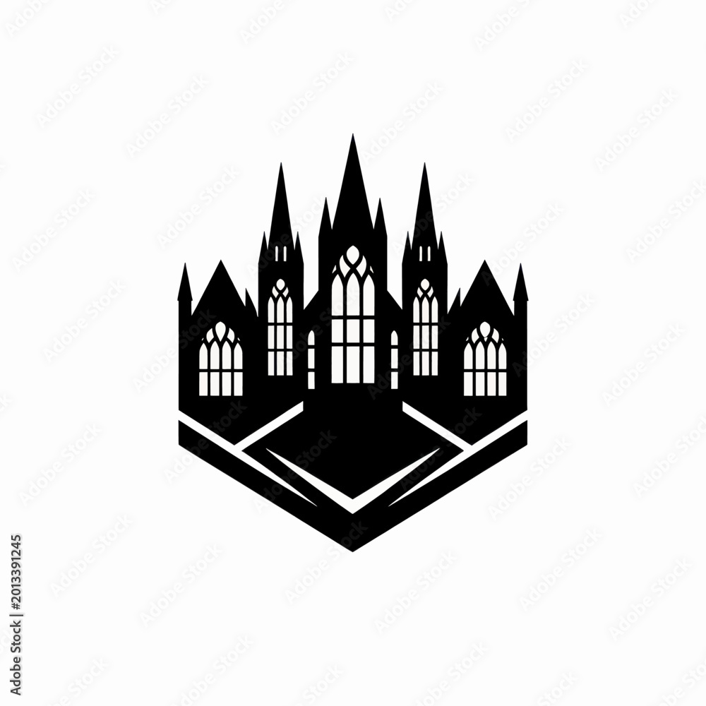Obraz premium Gothic Architecture Silhouette Icon on White Background