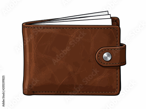 Leather Wallet Mockup Open and Closed Brown Accessory on Neutral Background Photograph