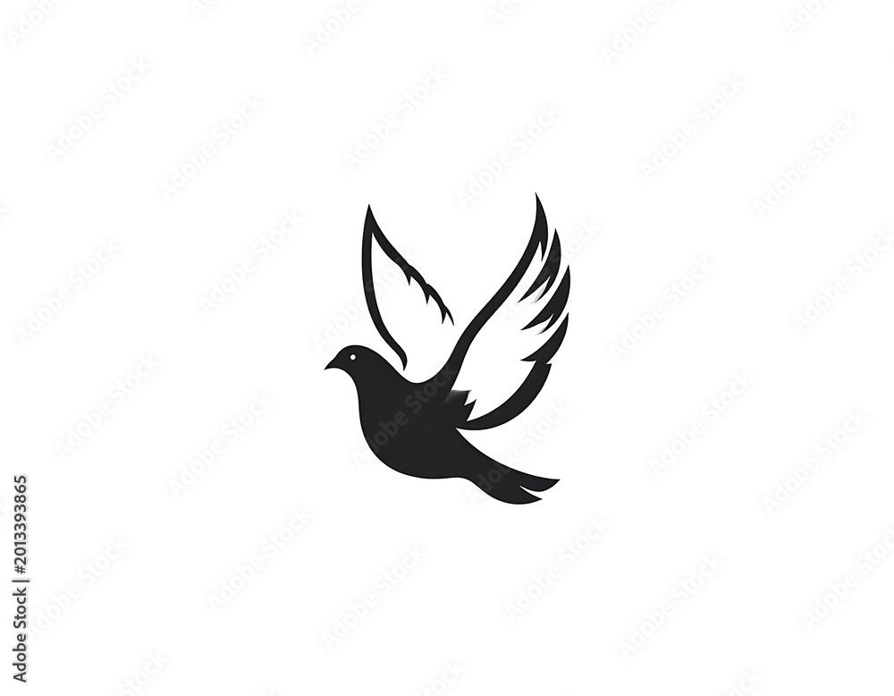 Fototapeta premium A black silhouette of a bird in flight