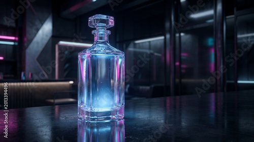 Premium vodka bottle encased in a solid ice block with fresh lime slices and mint.