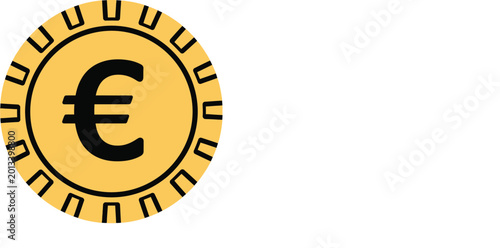 Golden euro coin symbol on yellow currency token  finance money icon icon