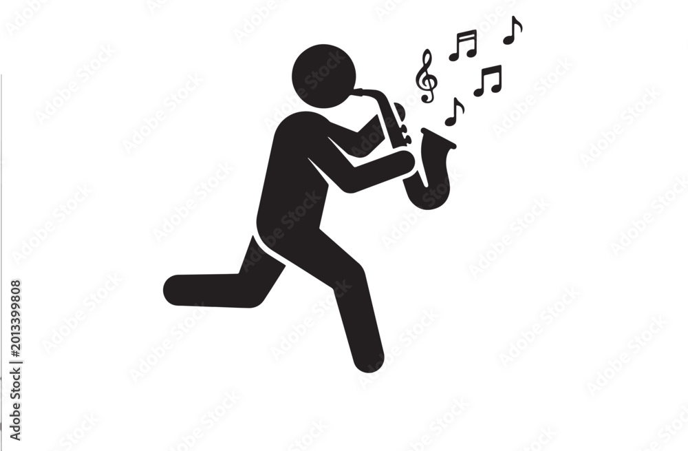 Fototapeta premium Musician playing guitar silhouette with music notes on white background for creative performance concept illustration