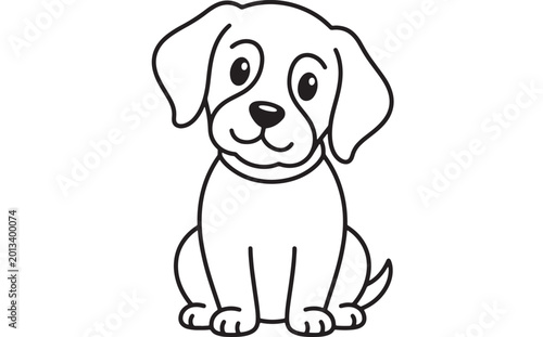 Dog puppy cartoon mascot with big eyes sitting and smiling on white background for kids and stickers