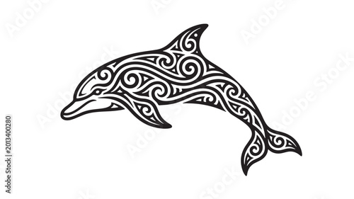 Photos Dolphin tattoo design with ornate tribal linework and curled patterns in bold bl